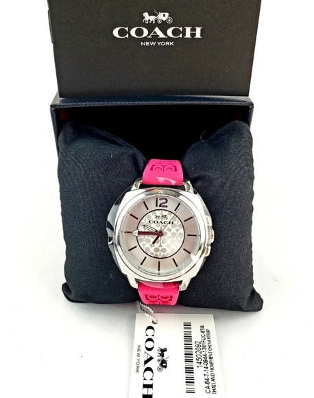 Coach Womens Boyfriend Fuchsia Logo-Embossed Watch - Picture 2 of 8